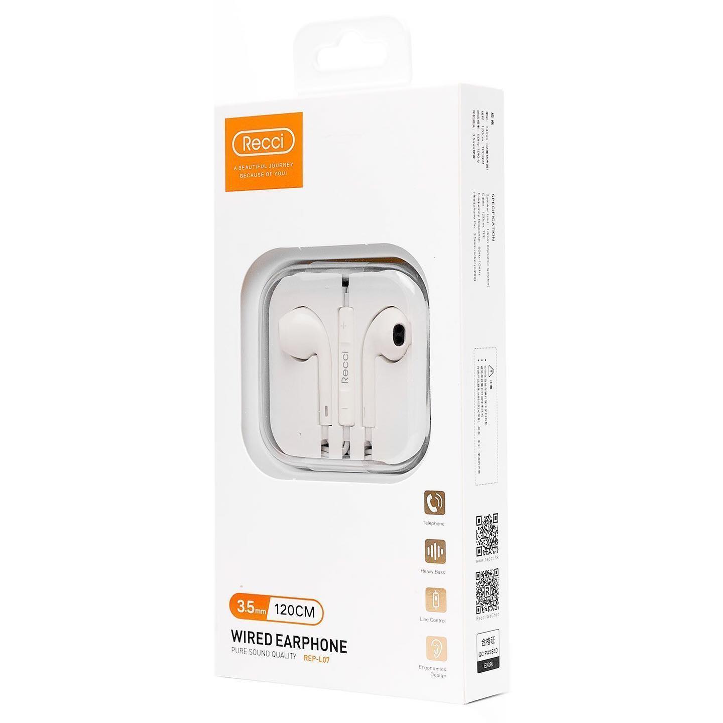 Recci Earphone Wired Earphone (REP-L07) (White) (Retail Packaging) (PE-0168)
