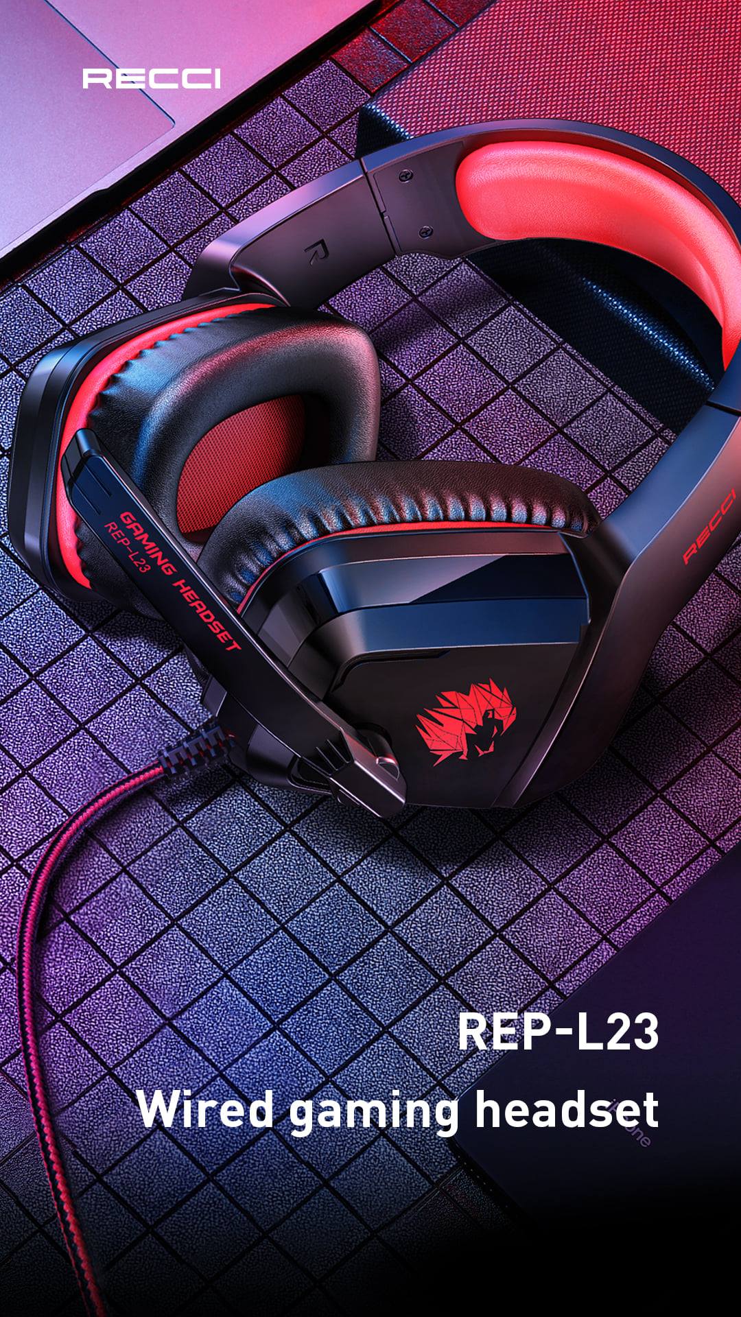 Recci Wired Gaming Headphone (REP-L23) (Red) (Retail Packaging) (PE-0172)